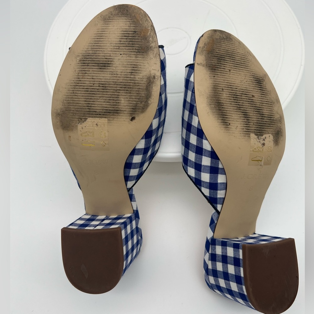 J crew blue white gingham checked all day mule Slip On heel Women Shoe Sz. 8 - Picture 6 of 7